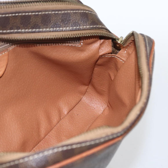 CELINE Macadam Canvas Shoulder Bag PVC Leather Brown Gold Auth 165081
