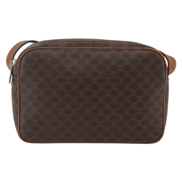 CELINE Macadam Canvas Shoulder Bag PVC Leather Brown Gold Auth 165081