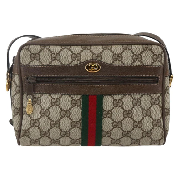 GUCCI GG Supreme Web Sherry Line Bag PVC Beige Gold 75 02 004 Auth 165083