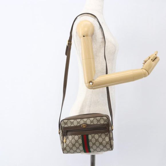 GUCCI GG Supreme Web Sherry Line Bag PVC Beige Gold 75 02 004 Auth 165083