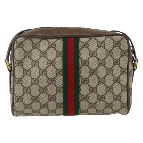 GUCCI GG Supreme Web Sherry Line Bag PVC Beige Gold 75 02 004 Auth 165083