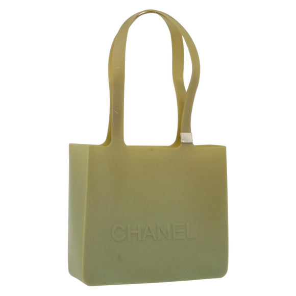 CHANEL Tote Bag rubber Khaki CC Auth 165086