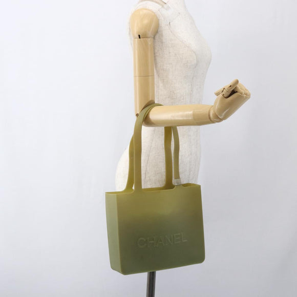 CHANEL Tote Bag rubber Khaki CC Auth 165086