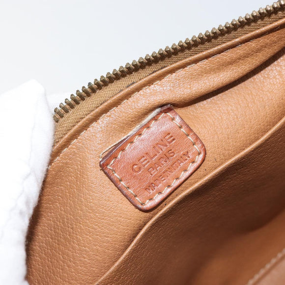 CELINE Macadam Canvas Pouch PVC Leather Brown Gold Auth 165097