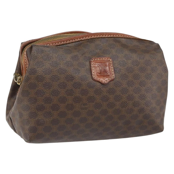 CELINE Macadam Canvas Pouch PVC Leather Brown Gold Auth 165097