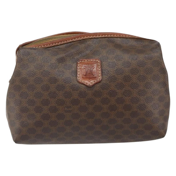 CELINE Macadam Canvas Pouch PVC Leather Brown Gold Auth 165097