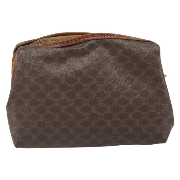 CELINE Macadam Canvas Pouch PVC Leather Brown Gold Auth 165097