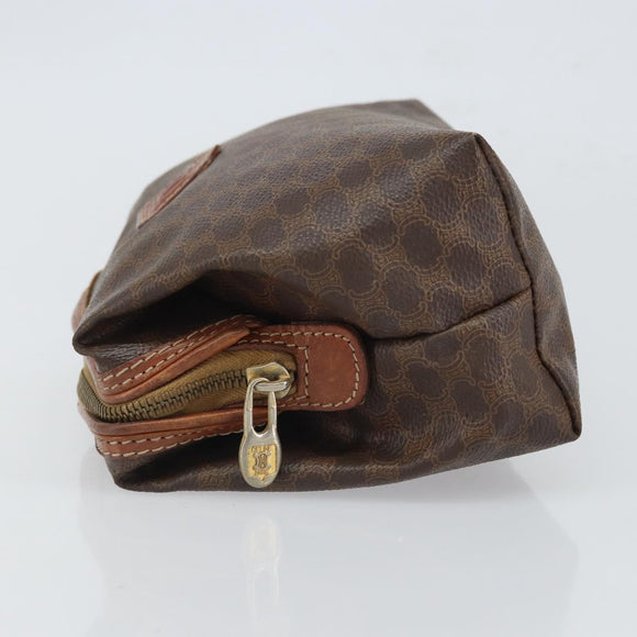 CELINE Macadam Canvas Pouch PVC Leather Brown Gold Auth 165097