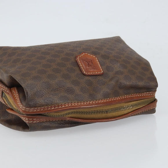 CELINE Macadam Canvas Pouch PVC Leather Brown Gold Auth 165097
