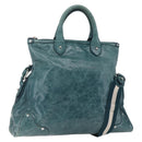 BALLY Hand Bag Leather 2way Green Silver Auth 165100-1