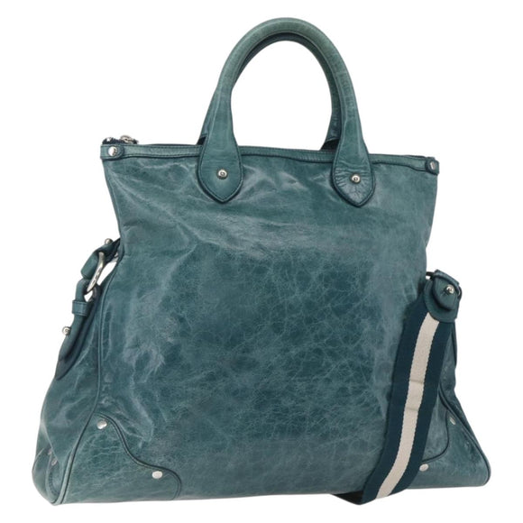 BALLY Hand Bag Leather 2way Green Silver Auth 165100