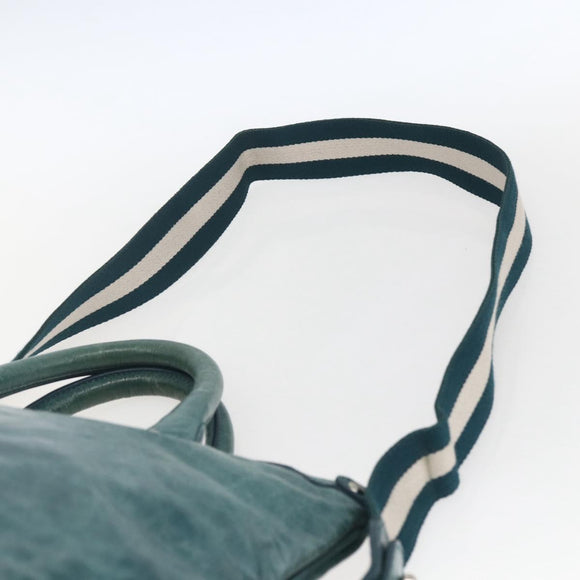 BALLY Hand Bag Leather 2way Green Silver Auth 165100