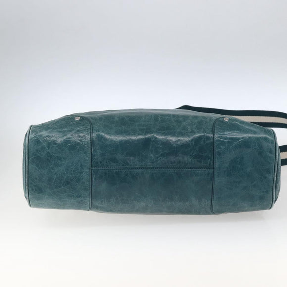 BALLY Hand Bag Leather 2way Green Silver Auth 165100