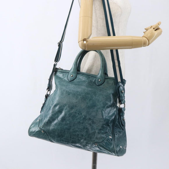 BALLY Hand Bag Leather 2way Green Silver Auth 165100