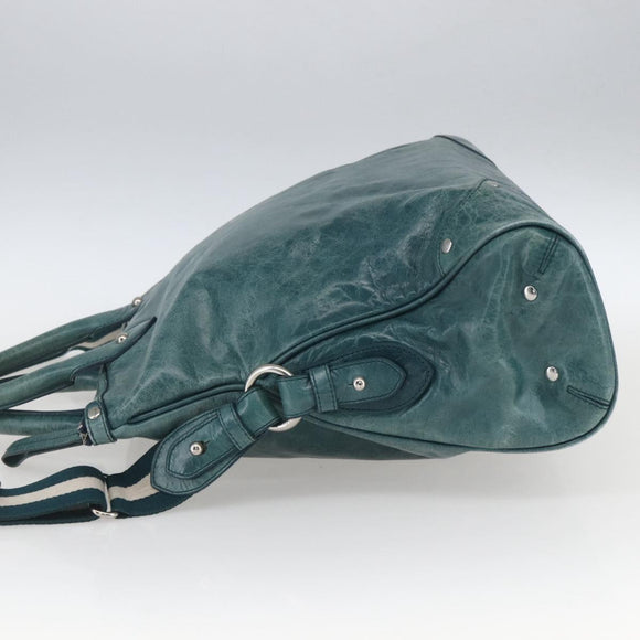 BALLY Hand Bag Leather 2way Green Silver Auth 165100