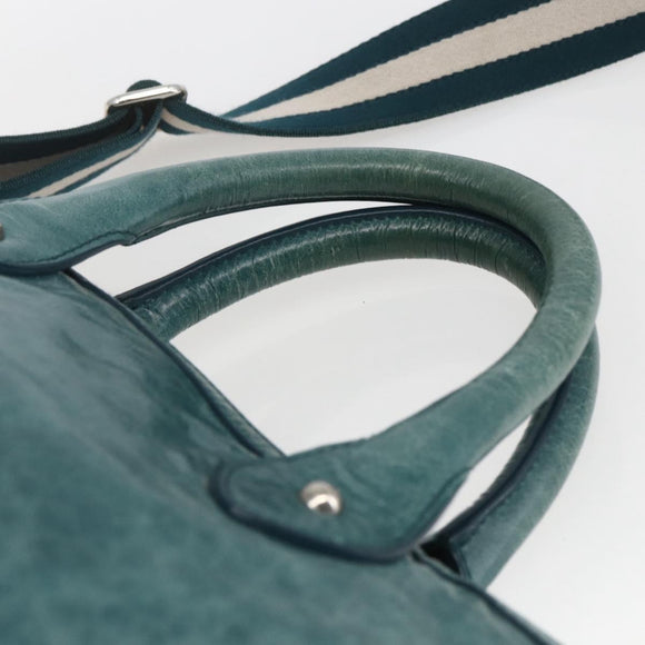 BALLY Hand Bag Leather 2way Green Silver Auth 165100