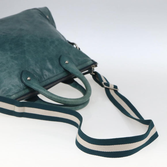BALLY Hand Bag Leather 2way Green Silver Auth 165100