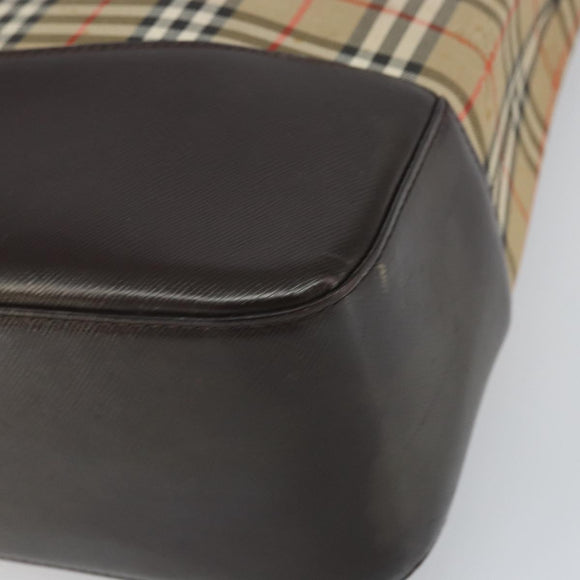 BURBERRY Nova Check Tote Bag Canvas Beige Gold Auth 165104