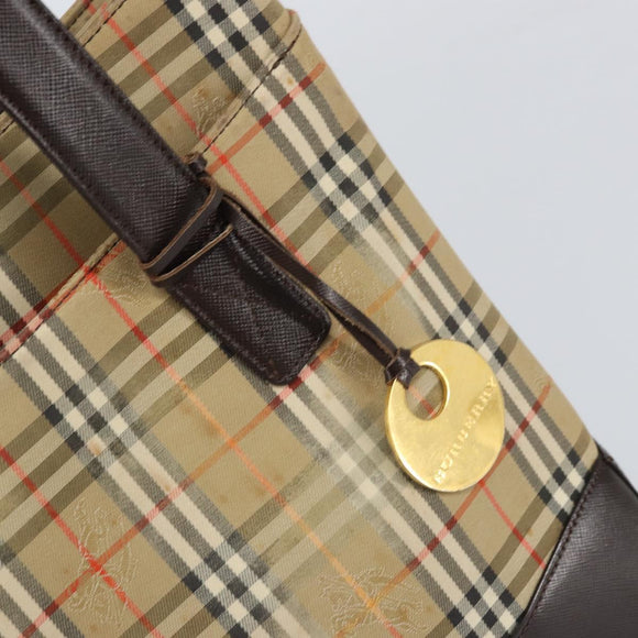 BURBERRY Nova Check Tote Bag Canvas Beige Gold Auth 165104