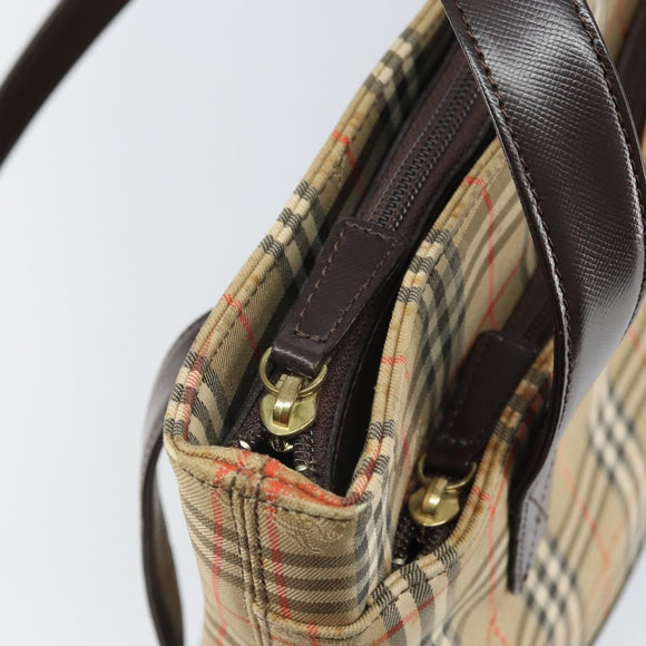 BURBERRY Nova Check Tote Bag Canvas Beige Gold Auth 165104