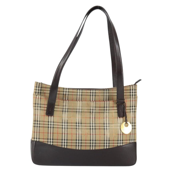 BURBERRY Nova Check Tote Bag Canvas Beige Gold Auth 165104