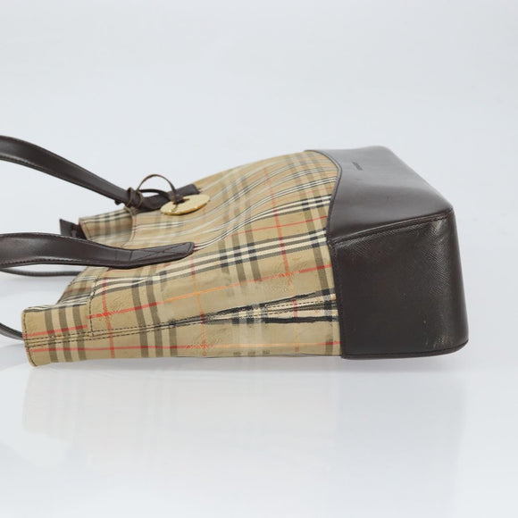 BURBERRY Nova Check Tote Bag Canvas Beige Gold Auth 165104