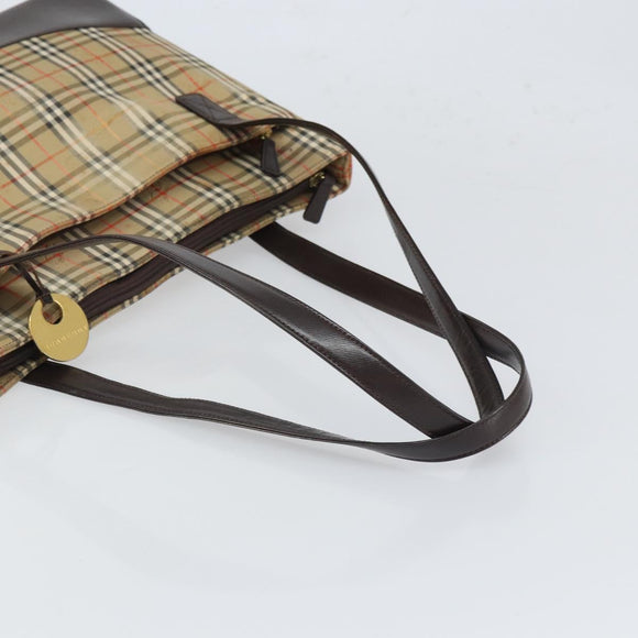 BURBERRY Nova Check Tote Bag Canvas Beige Gold Auth 165104