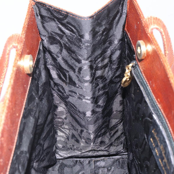 Salvatore Ferragamo Vala Tote Bag Leather Brown Gold Auth 165105