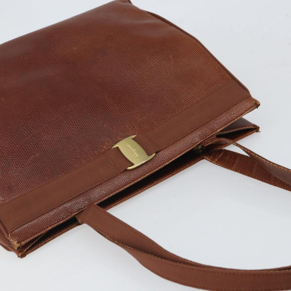 Salvatore Ferragamo Vala Tote Bag Leather Brown Gold Auth 165105