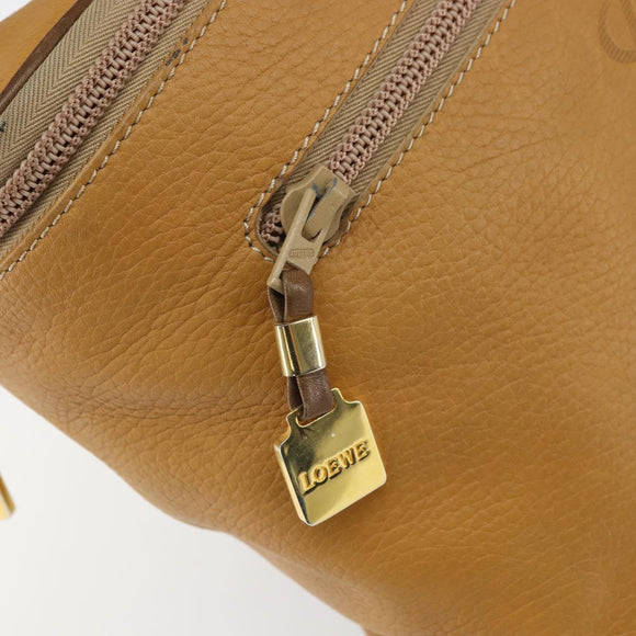 LOEWE Hand Bag Leather Beige Gold Auth 165106