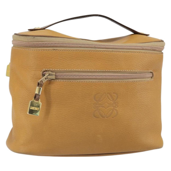 LOEWE Hand Bag Leather Beige Gold Auth 165106