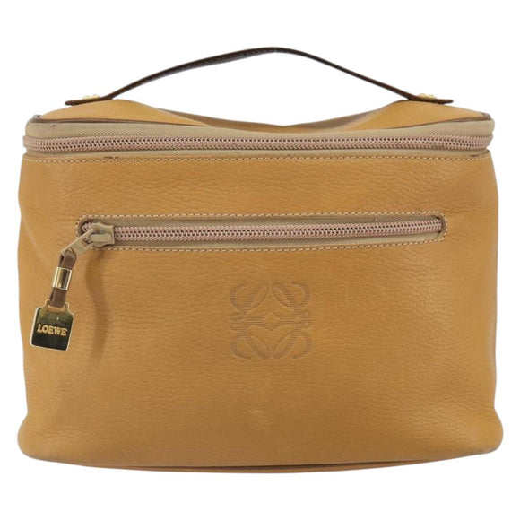 LOEWE Hand Bag Leather Beige Gold Auth 165106