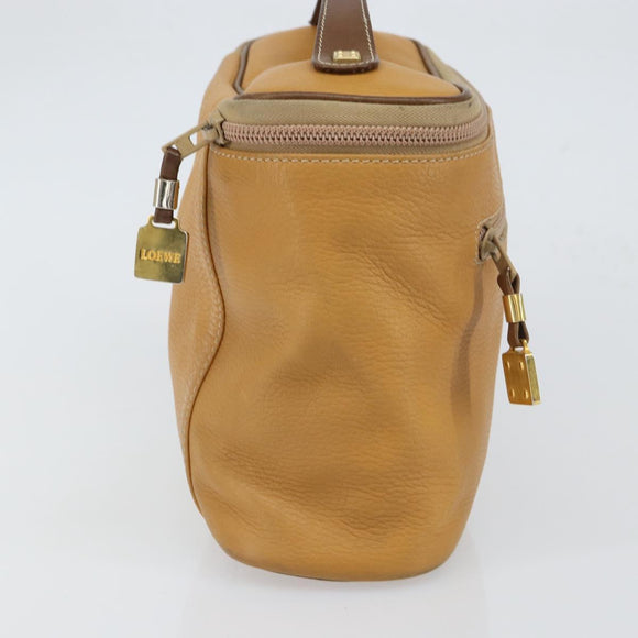 LOEWE Hand Bag Leather Beige Gold Auth 165106