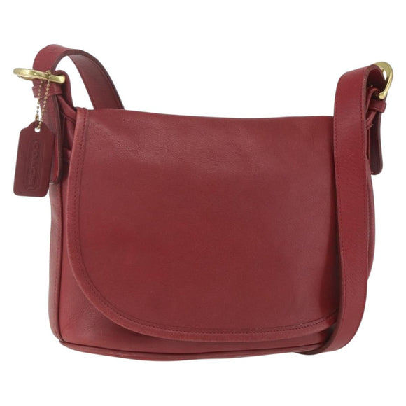 Coach Shoulder Bag Leather Red Gold Auth 165111