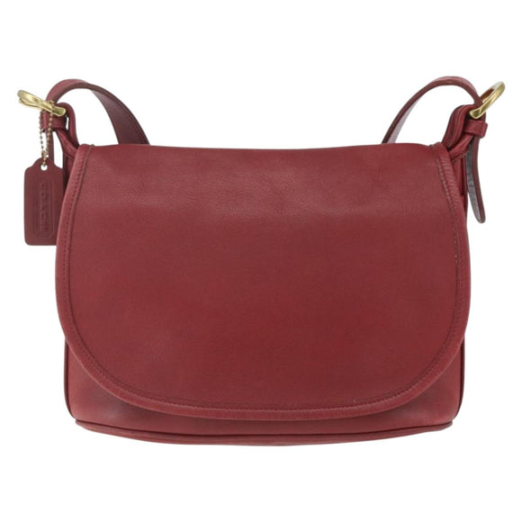 Coach Shoulder Bag Leather Red Gold Auth 165111