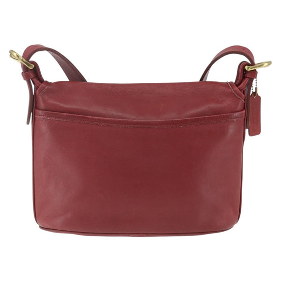 Coach Shoulder Bag Leather Red Gold Auth 165111