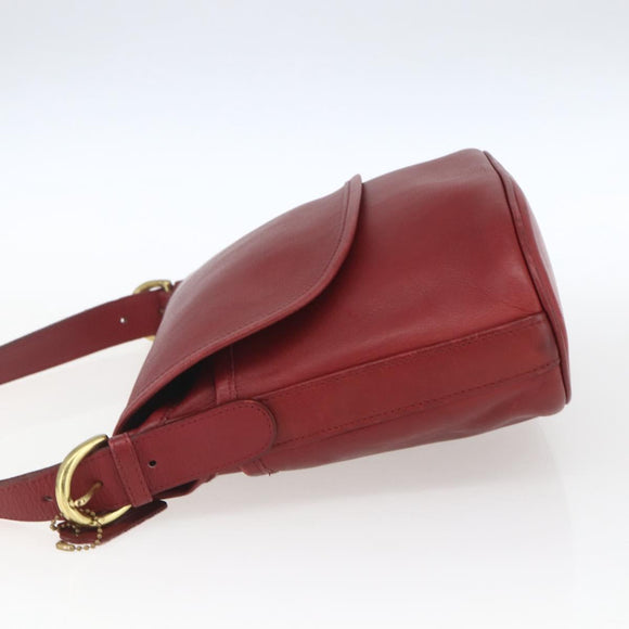 Coach Shoulder Bag Leather Red Gold Auth 165111