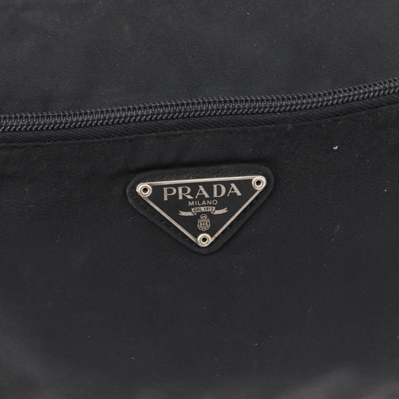 PRADA Schoudertas Nylon Zwart Zilver Auth 165115