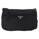 PRADA Schoudertas Nylon Zwart Zilver Auth 165115-13