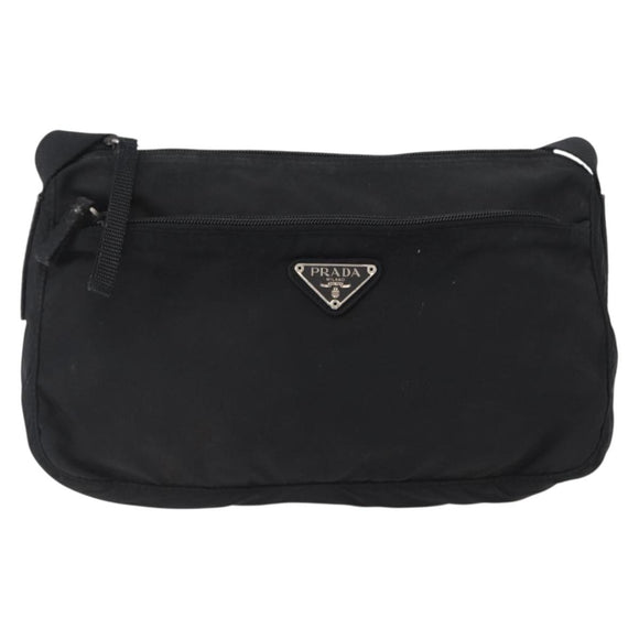 PRADA Schoudertas Nylon Zwart Zilver Auth 165115