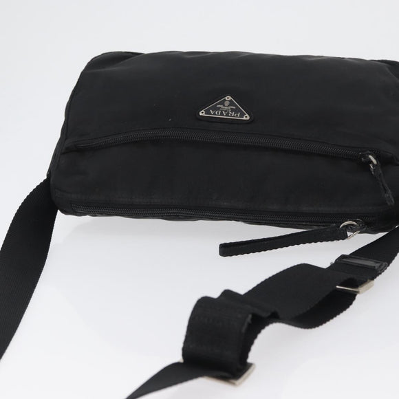 PRADA Schoudertas Nylon Zwart Zilver Auth 165115