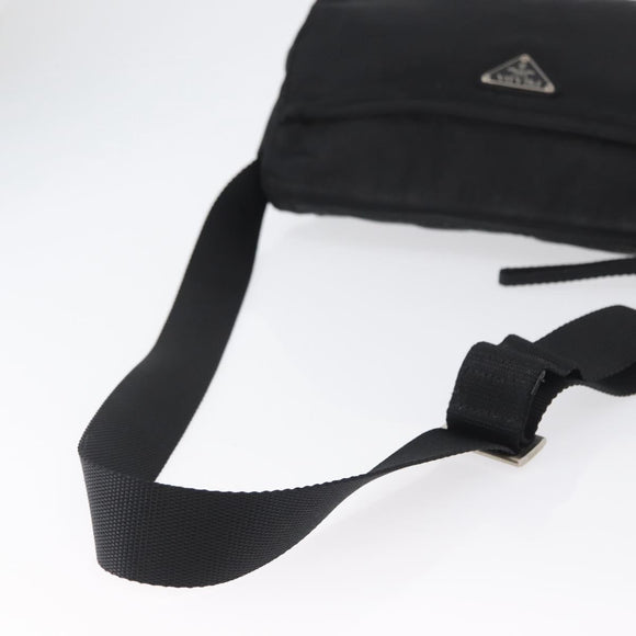 PRADA Schoudertas Nylon Zwart Zilver Auth 165115