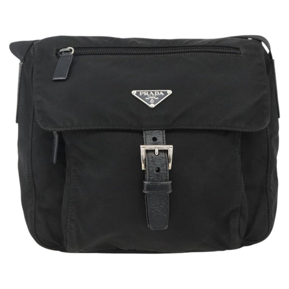 PRADA Shoulder Bag Nylon Black Silver Auth 165117