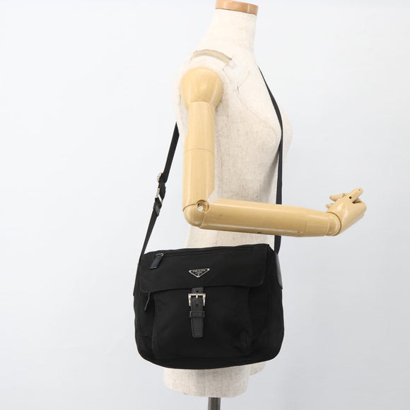 PRADA Shoulder Bag Nylon Black Silver Auth 165117
