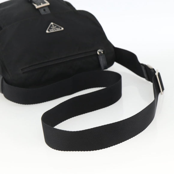 PRADA Shoulder Bag Nylon Black Silver Auth 165117