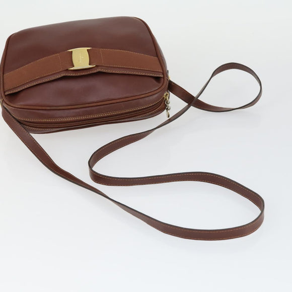 Salvatore Ferragamo Shoulder Bag Leather 3 Set Brown Black Auth 165121