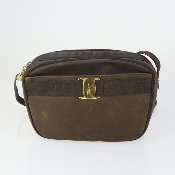 Salvatore Ferragamo Shoulder Bag Leather 3 Set Brown Black Auth 165121