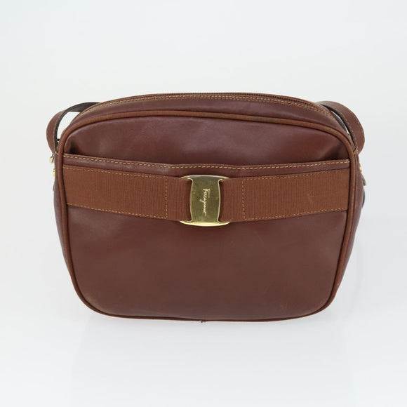 Salvatore Ferragamo Shoulder Bag Leather 3 Set Brown Black Auth 165121