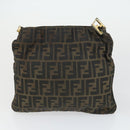 FENDI Pecan Canvas Zucca Canvas Hand Bag Leather 3 Set Brown Black Auth 165122-17