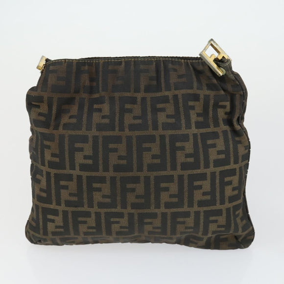 FENDI Pecan Canvas Zucca Canvas Hand Bag Leather 3 Set Brown Black Auth 165122